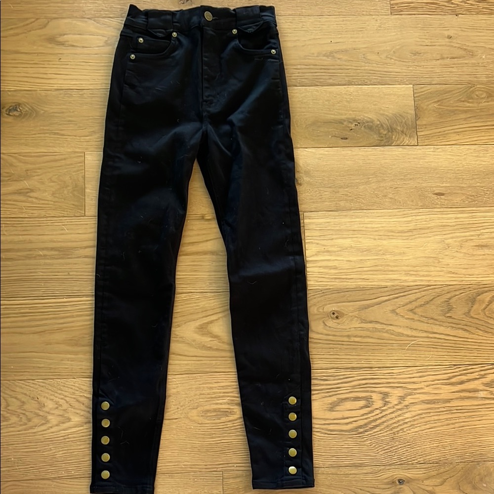 Frame Denim Black and Gold Skinny Jeans